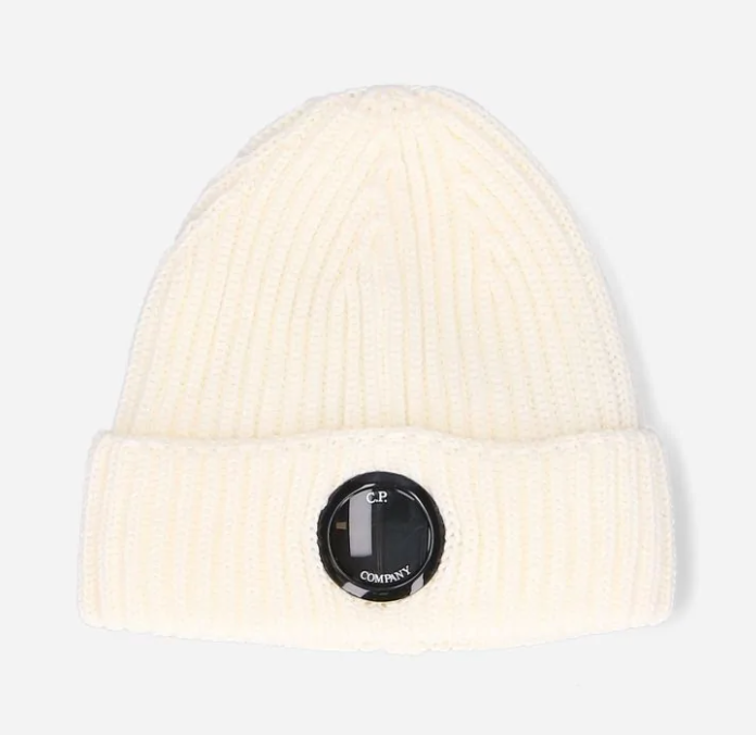 CP COMPANY KNIT CAP WHITE MERINO WOOL