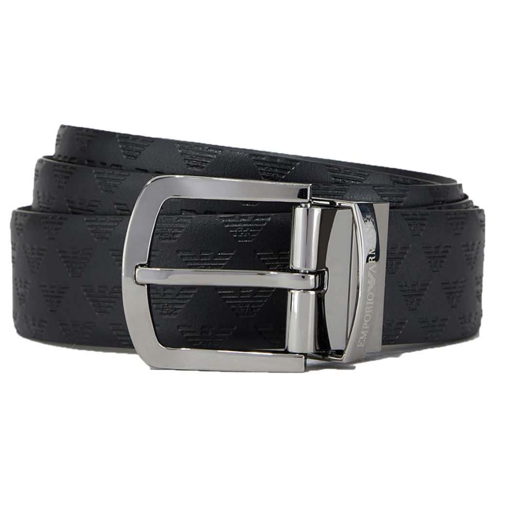 EMPORIO ARMANI REVERSIBLE ALL OVER PRINT BELT IN BLACK