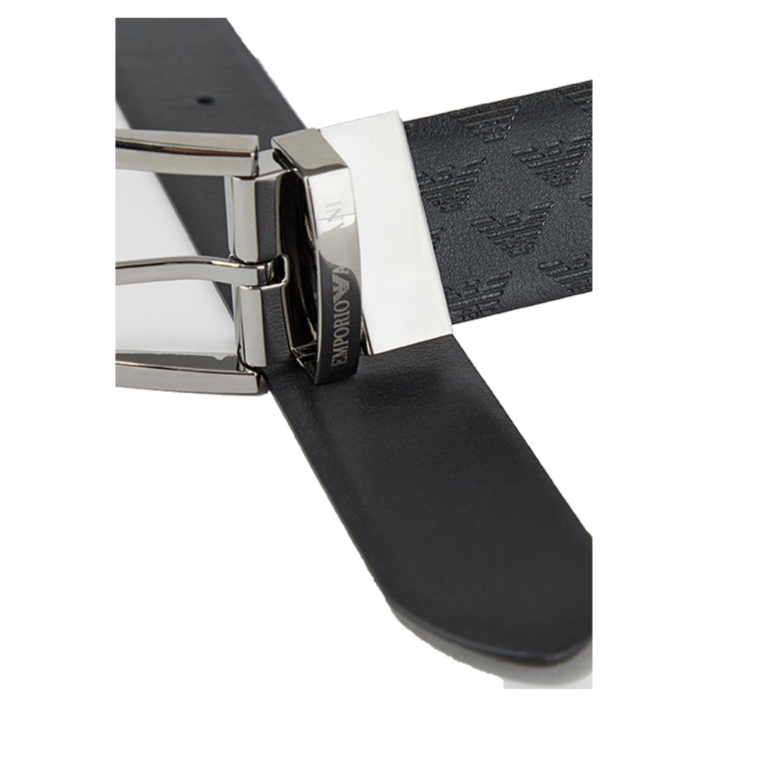 EMPORIO ARMANI REVERSIBLE ALL OVER PRINT BELT IN BLACK