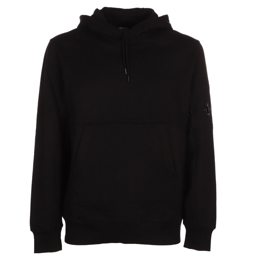 C.P COMPANY LOGO PATCH DRAWSTRING HOODIE BLACK