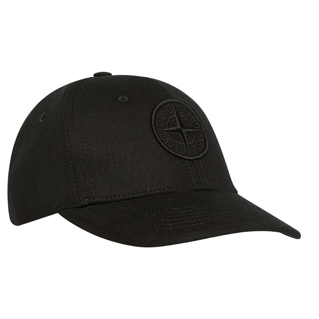 STONE ISLAND JUNIOR COTTON CAP IN BLACK