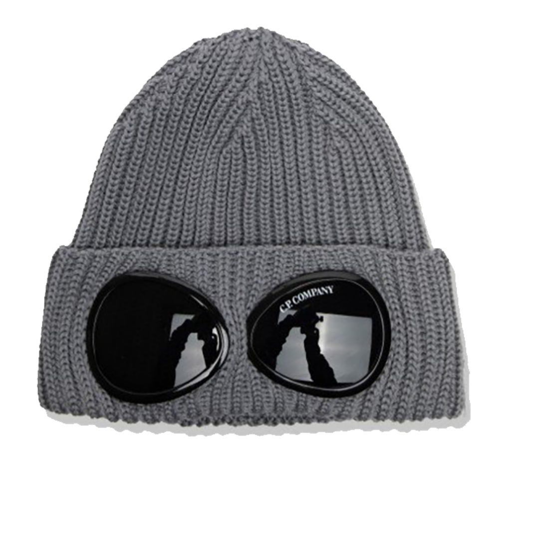 CP COMPANY EXTRA FINE MERINO WOOL GOGGLE BEANIE IN MOONMIST