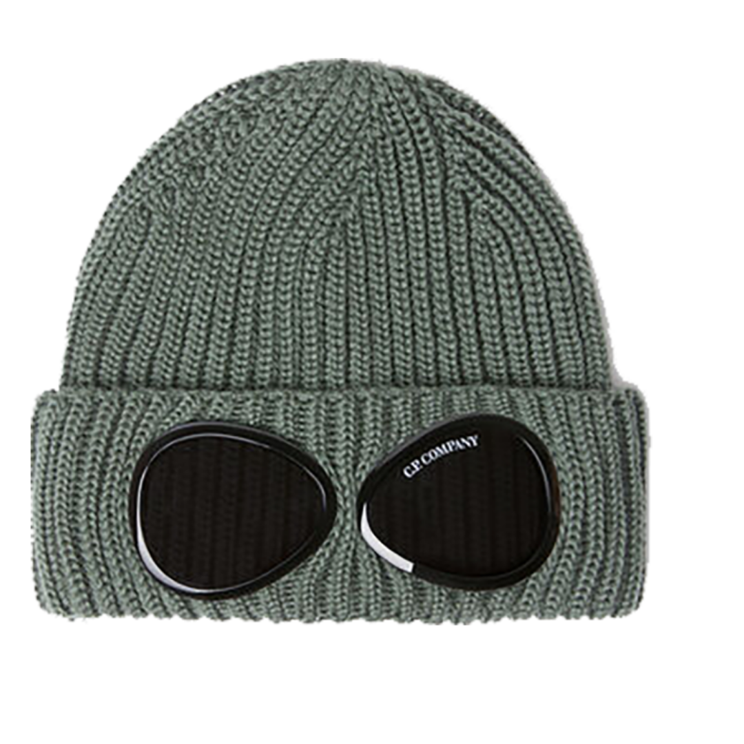 CP COMPANY EXTRA FINE MERINO WOOL GOGGLE BEANIE IN GREEN