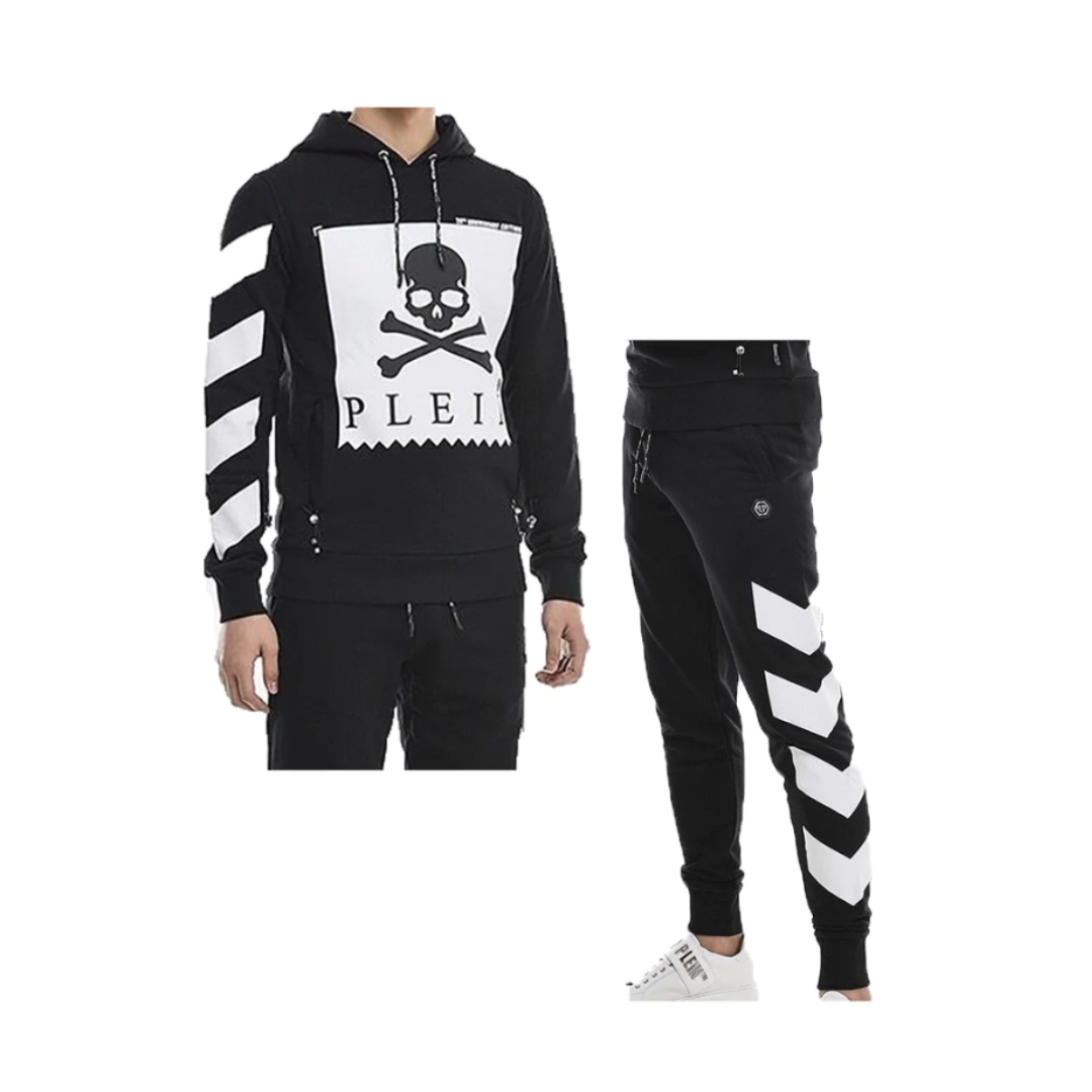 PHILIPP PLEIN-HOODIE AND TRACKSUIT BOTTOMS STATEMENT SET-BLACK AND WHITE