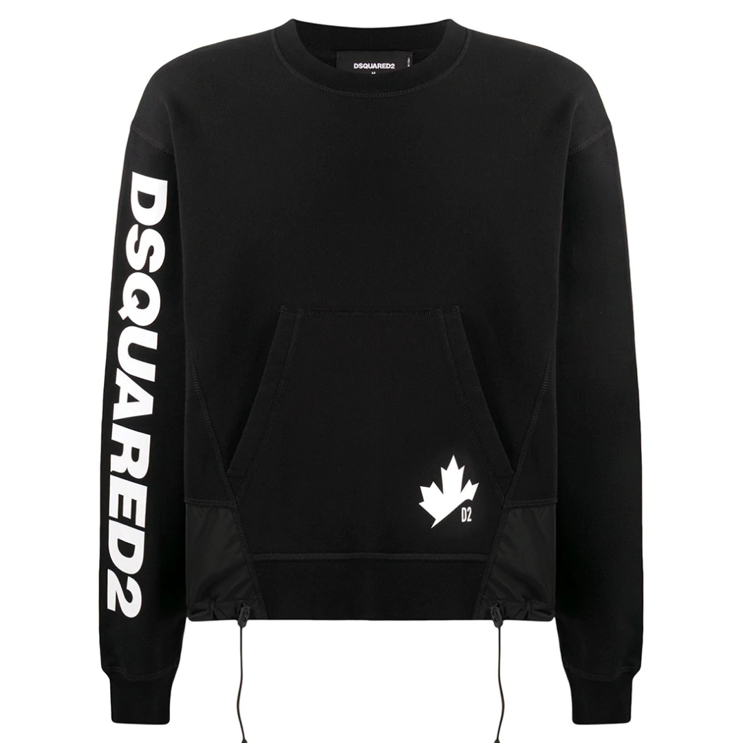 DSQUARED2 LOGO SLEEVE FRONT POCKET SWEATSHIRT IN BLACK