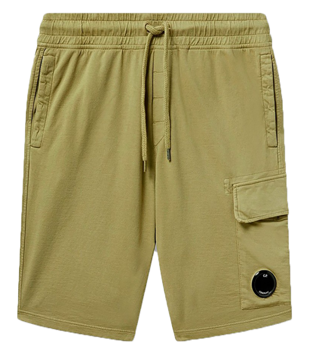 CP COMPANY LIGHT FLEECE GARMENT DYED LENS CARGO SHORTS CORNSTALK