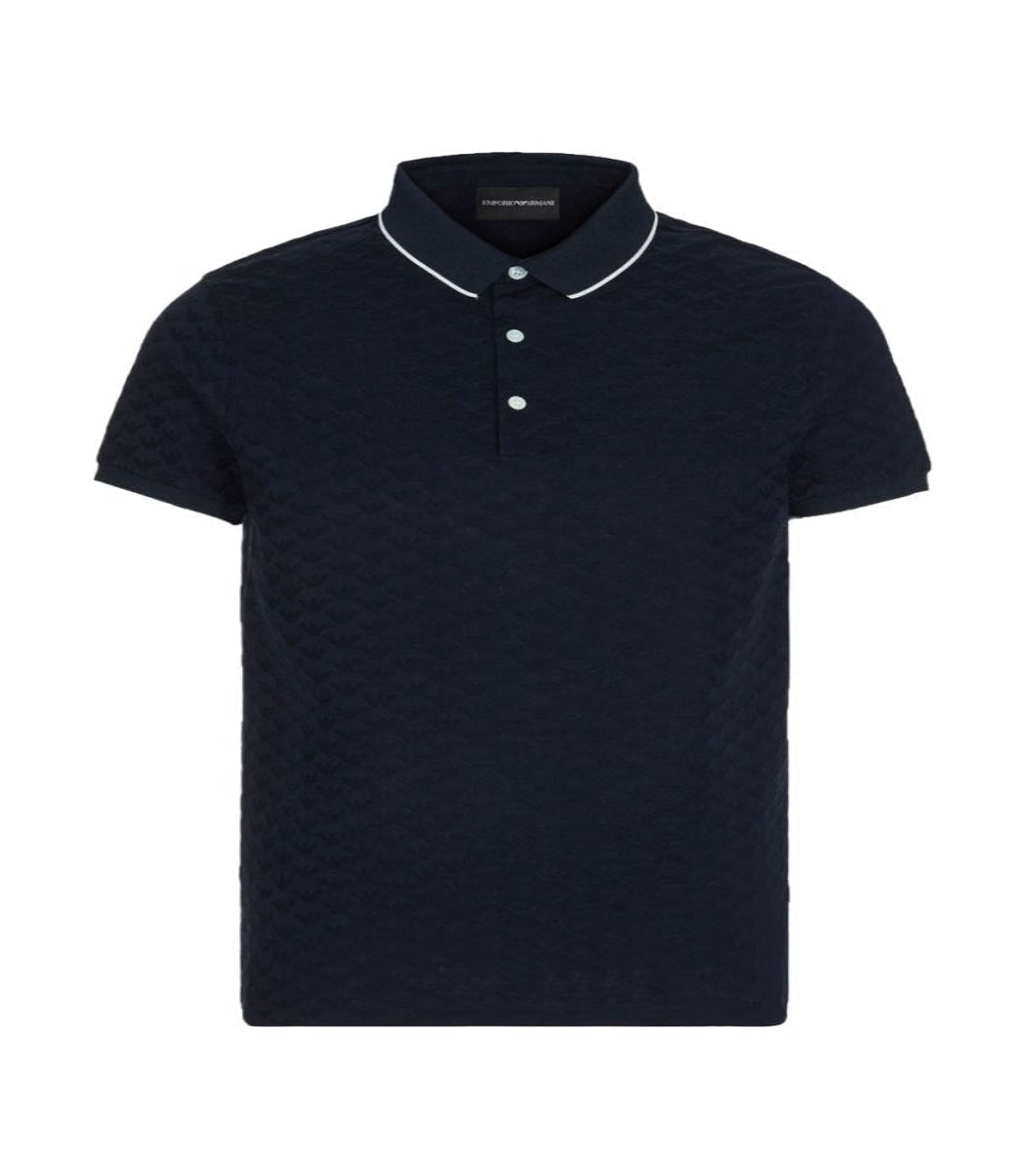 EMPORIO ARMANI NAVY POLO SHIRT LOGO PRINTS