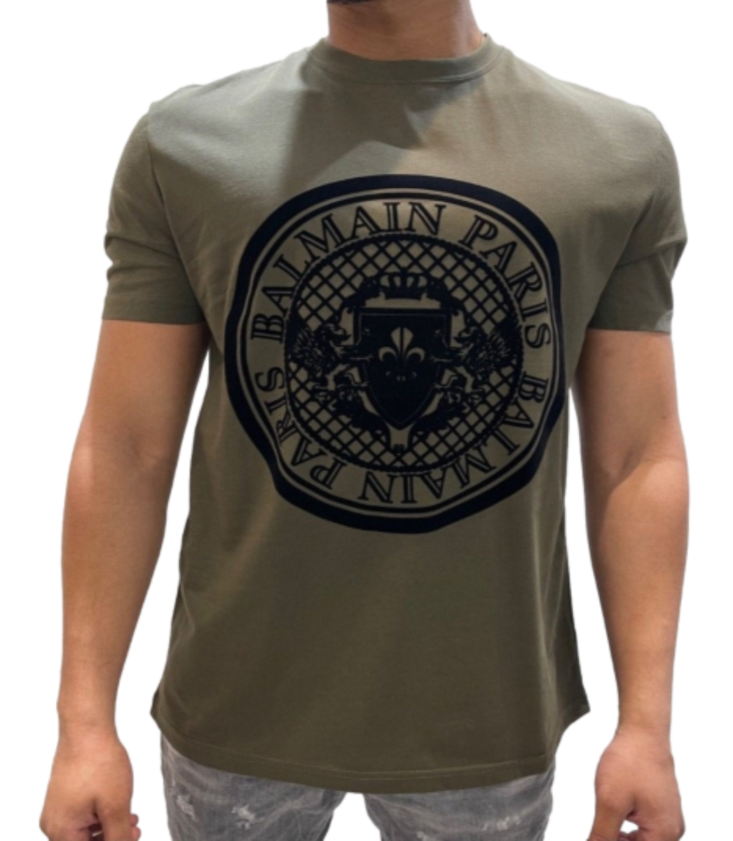 BALMAIN BLACK SUEDE LOGO TEE