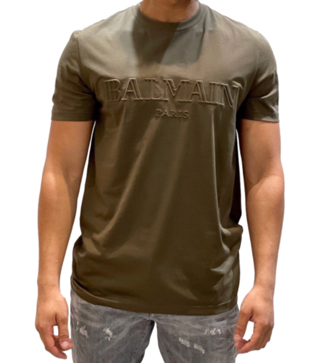 BALMAIN GREEN RAISED LOGO TEE