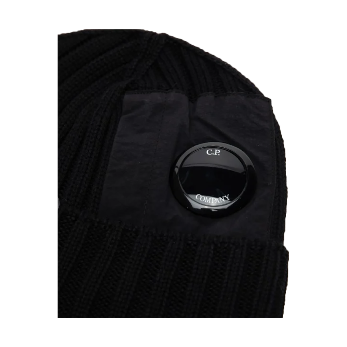 CP COMPAN NYLON BADGE BEANIE IN BLACK