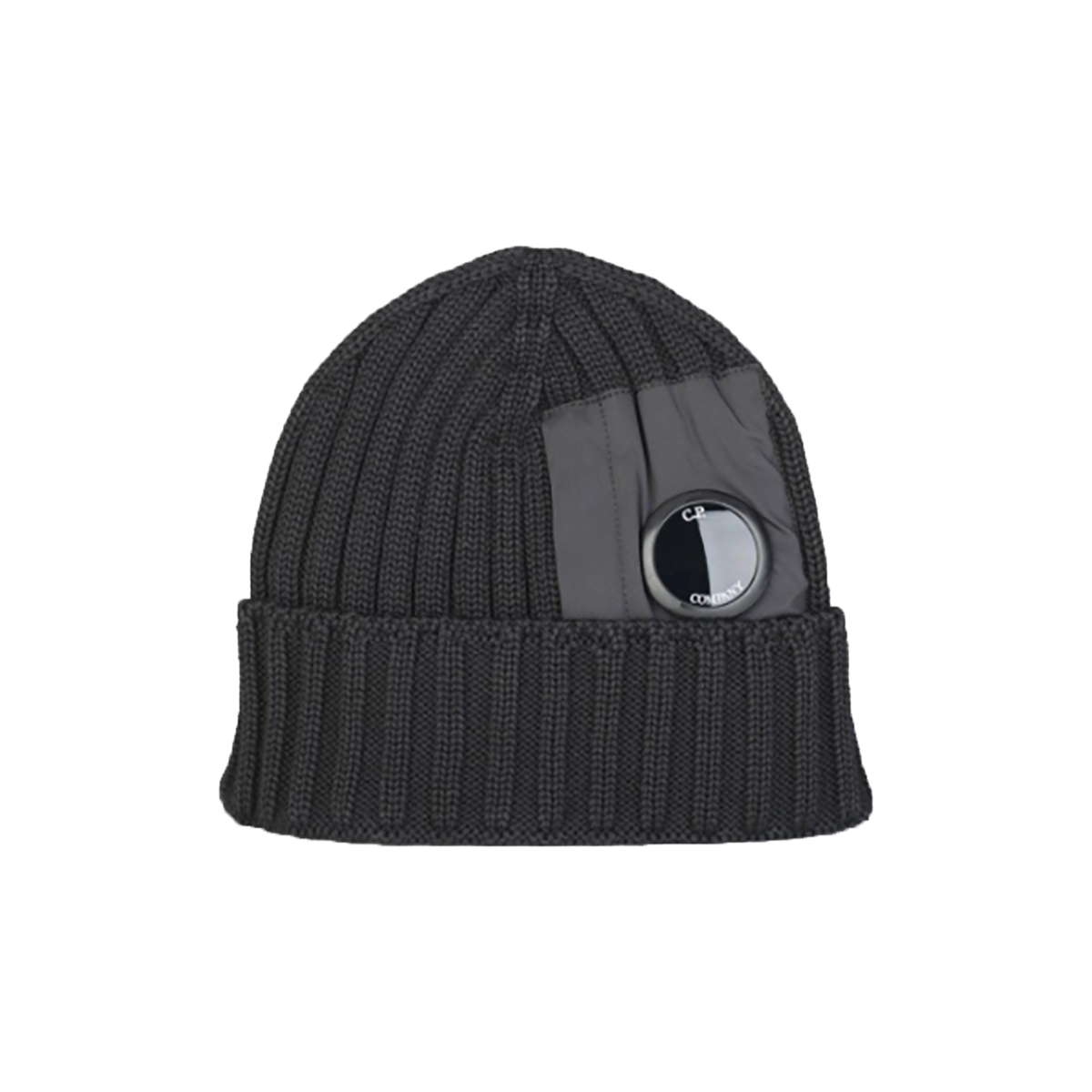 CP COMPAN NYLON BADGE BEANIE IN BLACK