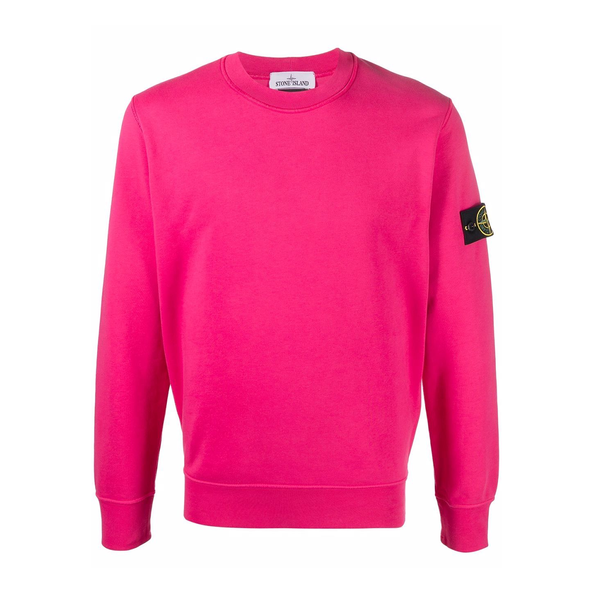 STONE ISLAND COTTON FLEECE CREW NECK SWEATER IN BRIGHT PINK