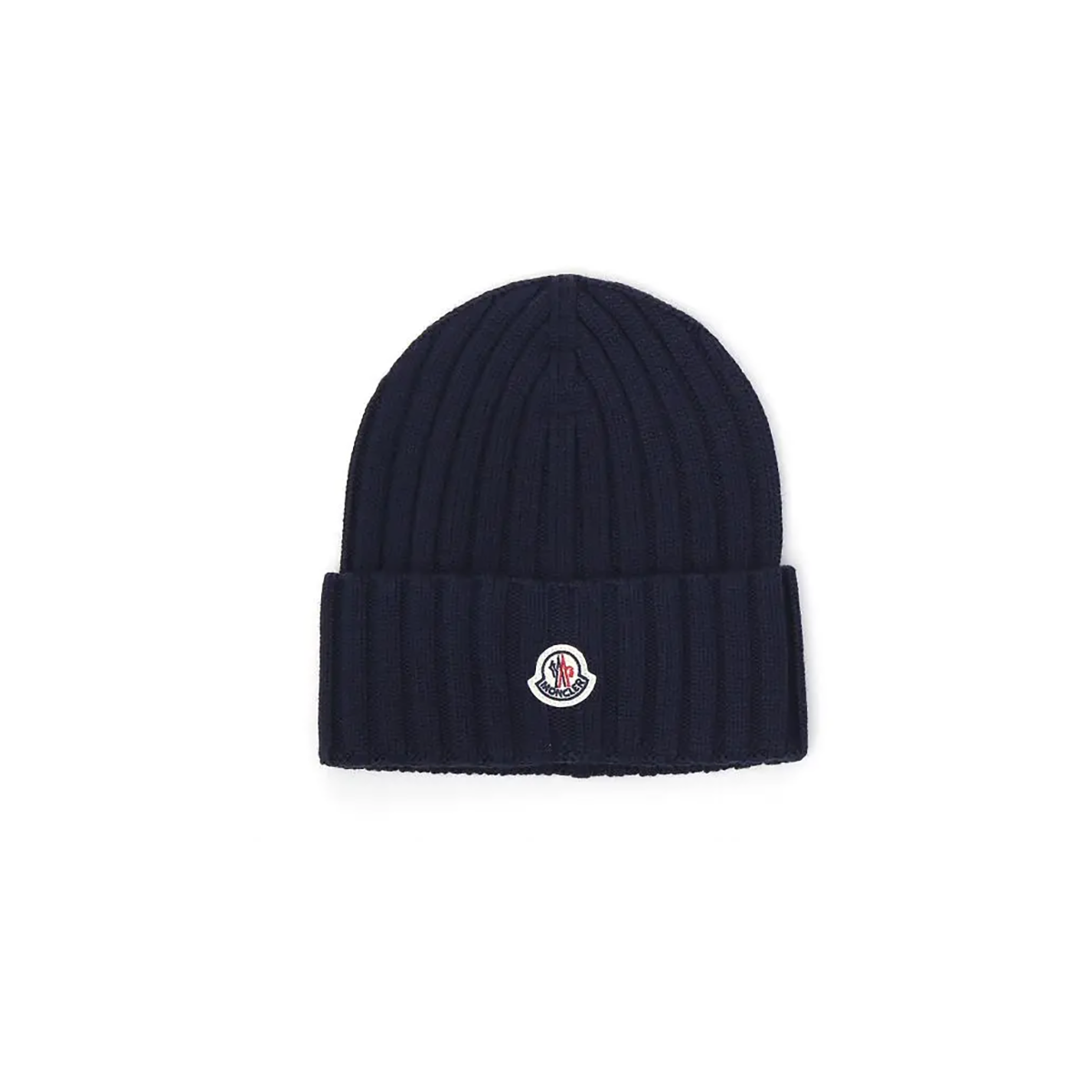 MONCLER BERRETTO TRICOT RIB-KNIT BEANIE IN NAVY