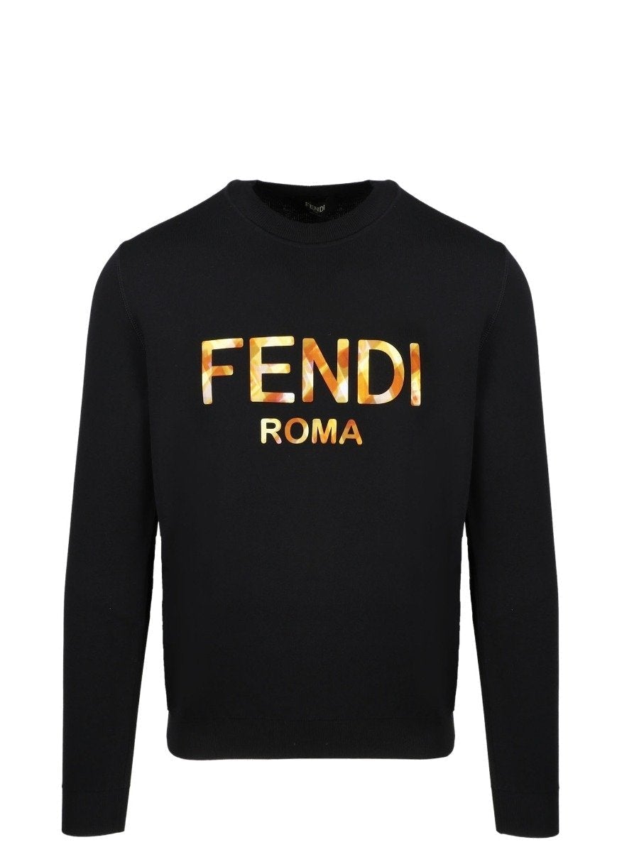 FENDI BLACK SWEATER ORANGE LOGO