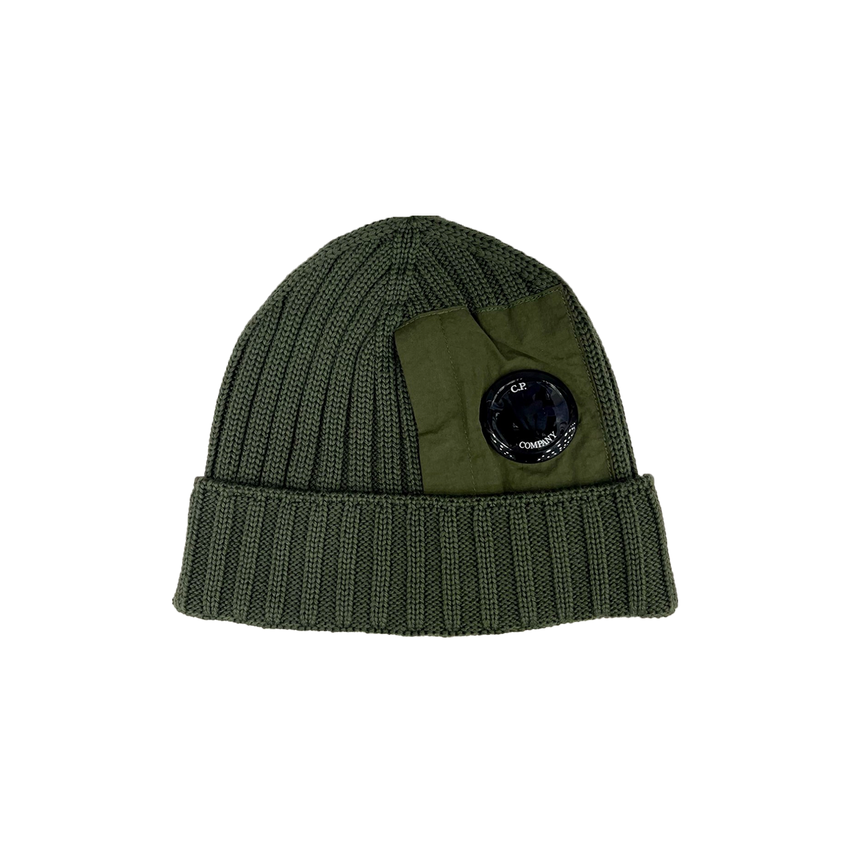 CP COMPANY NYLON BADGE BEANIE IN GREEN