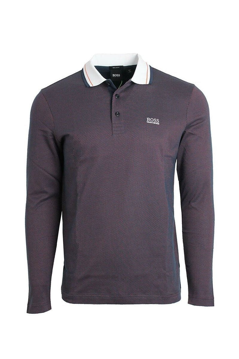 HUGO BOSS -LONG SLEEVE POLO SHIRT-NAVY-ORANGE