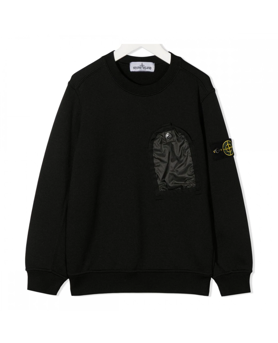 STONE ISLAND JUNIOR ONE POCKET CREWNECK SWEATER IN BLACK