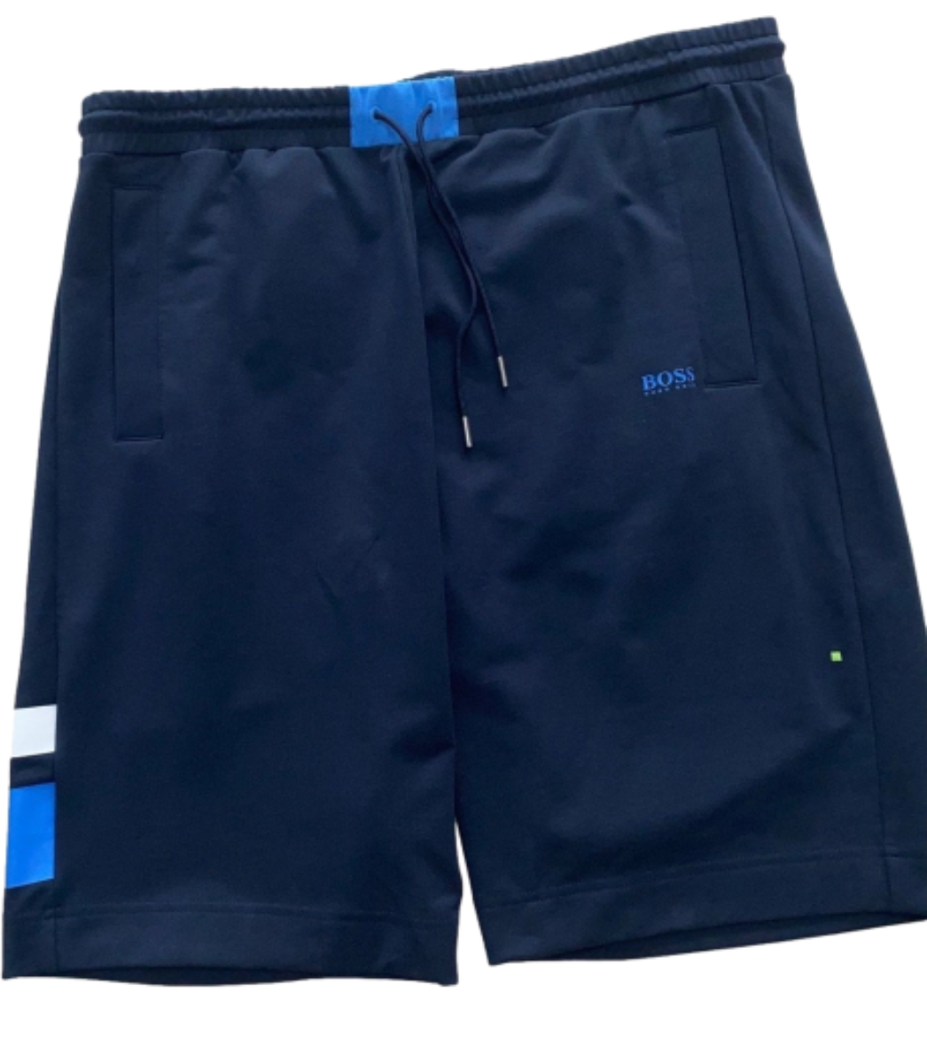 BOSS NAVY STRIPED LEG LOUNGE SHORTS