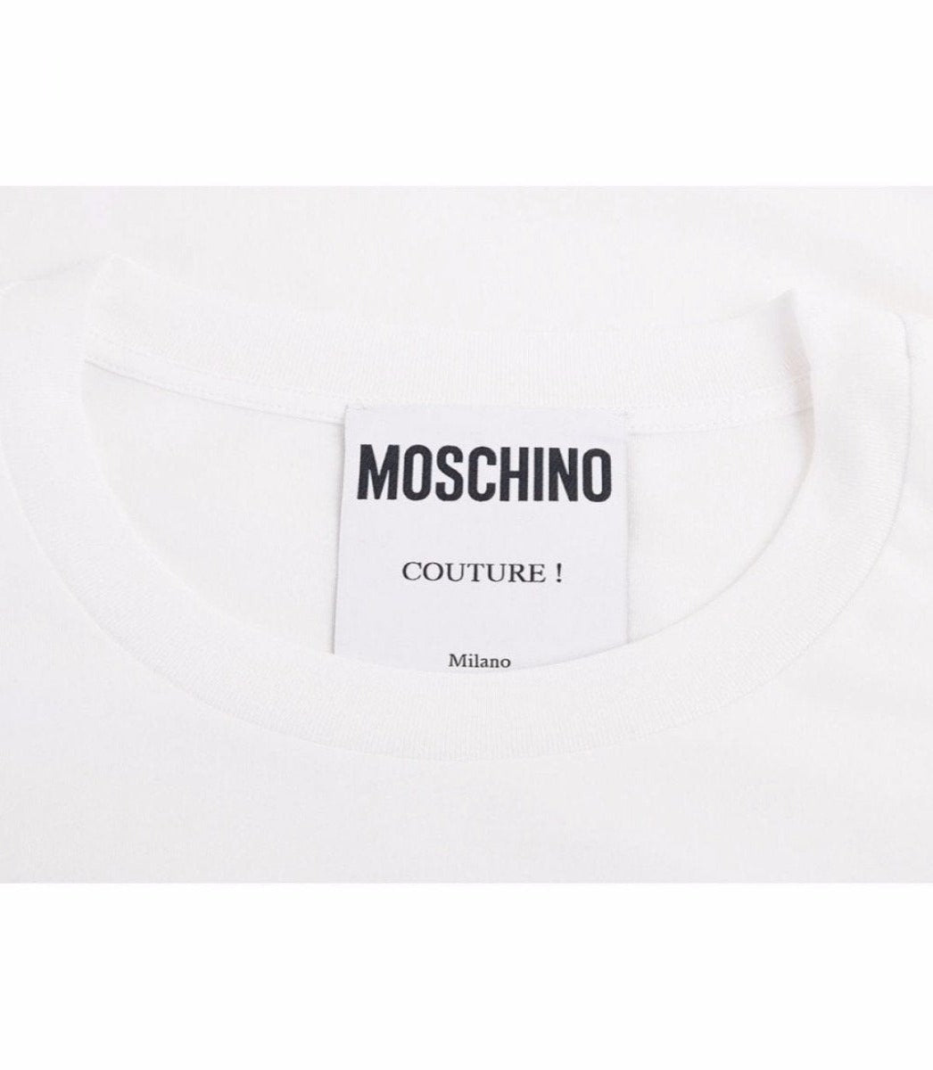 MOSCHINO COUTURE - ROUND NECK T-SHIRT W METAL BADGE - WHITE