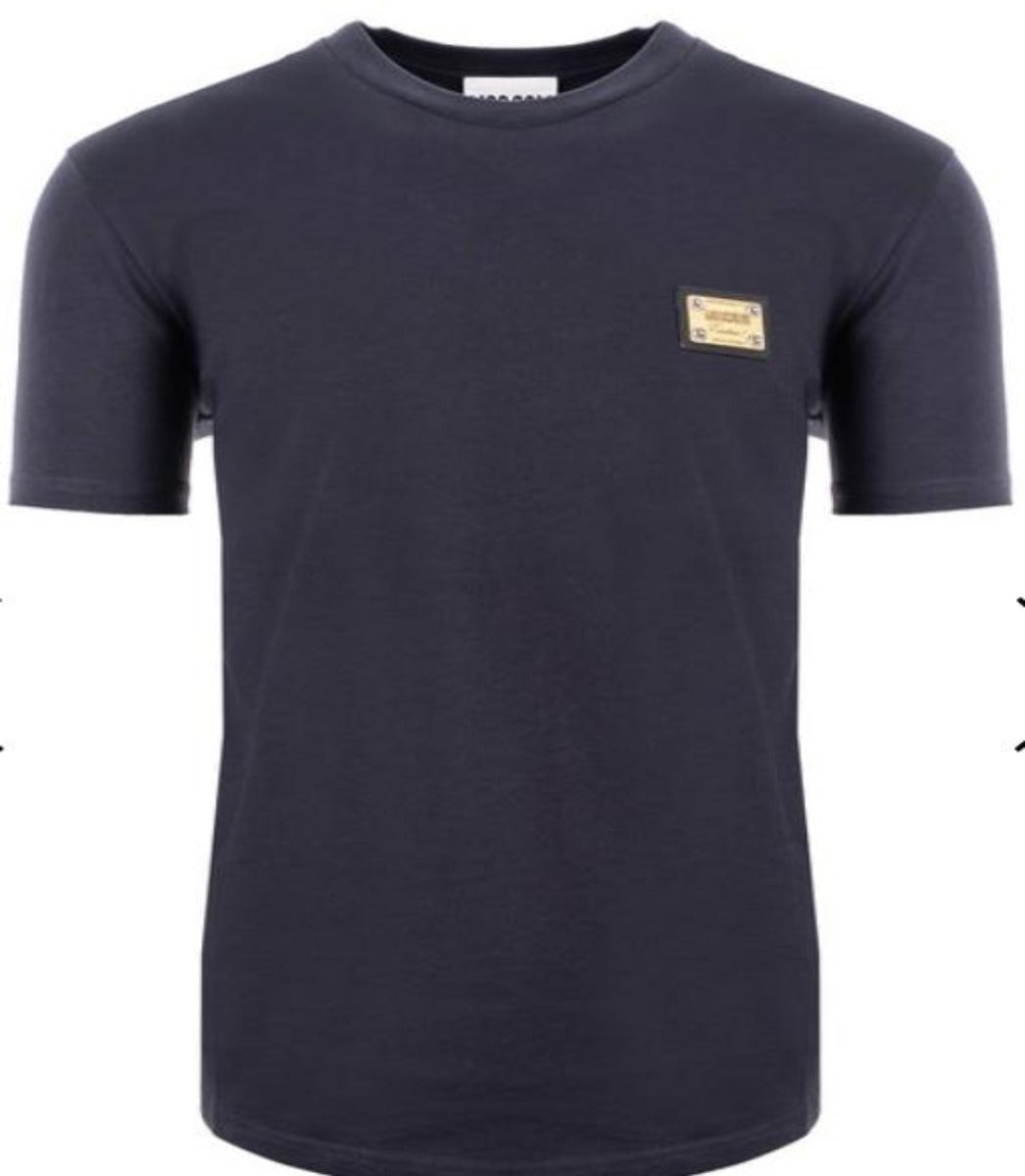 MOSCHINO COUTURE - ROUND NECK T-SHIRT W METAL BADGE - NAVY