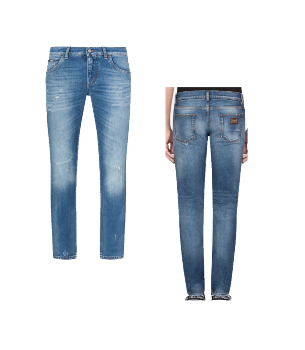 DOLCE & GABBANA - SKINNY  JEANS W-RIPS - LIGHT BLUE