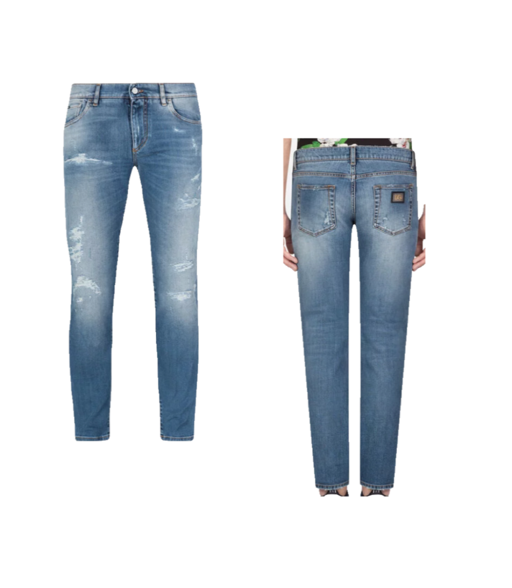 DOLCE & GABBANA - SKINNY  JEANS W-RIPS - LIGHT BLUE