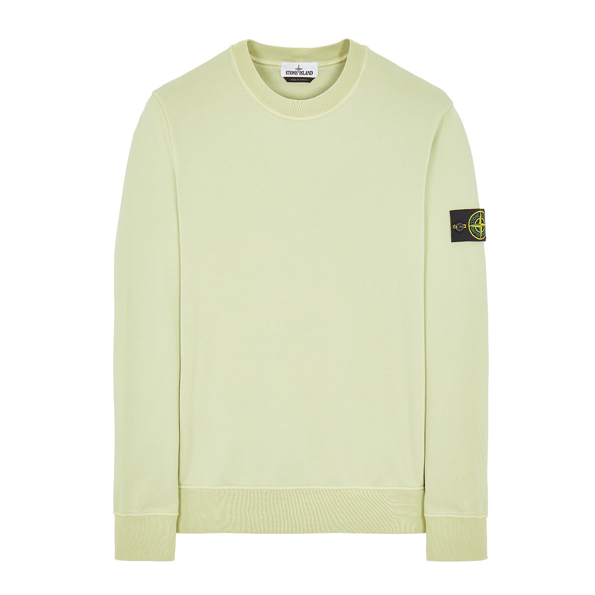 STONE ISLAND COTTON FLEECE CREW NECK SWEATER IN LIGHT GREEN