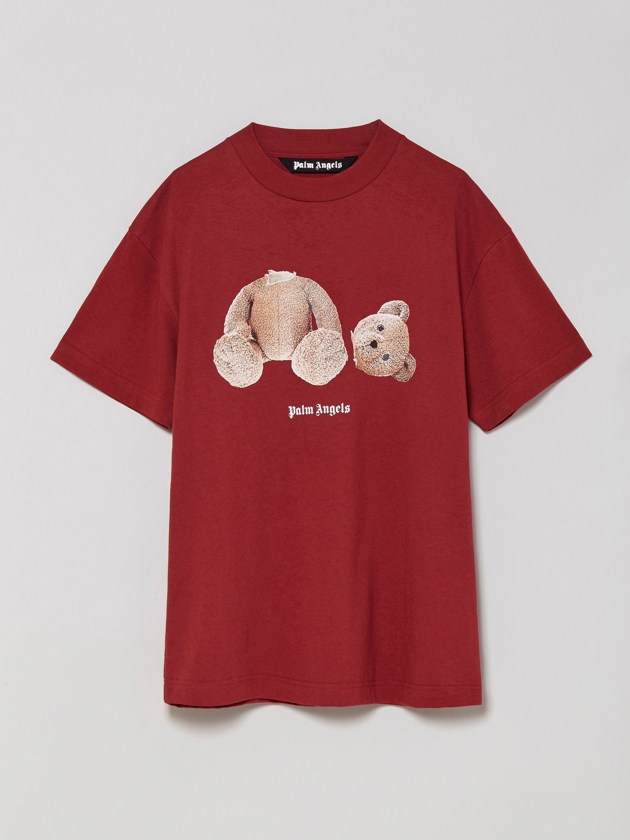 PALM ANGELS BEAR PRINT T-SHIRT BURGUNDY BROWN