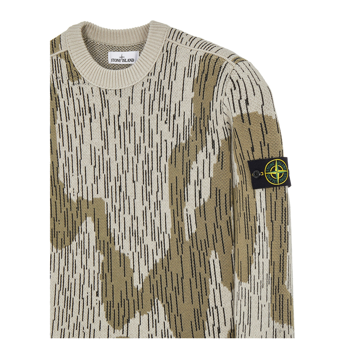 STONE ISLAND RAIN CAMO WOOL JUMPER IN BEIGE