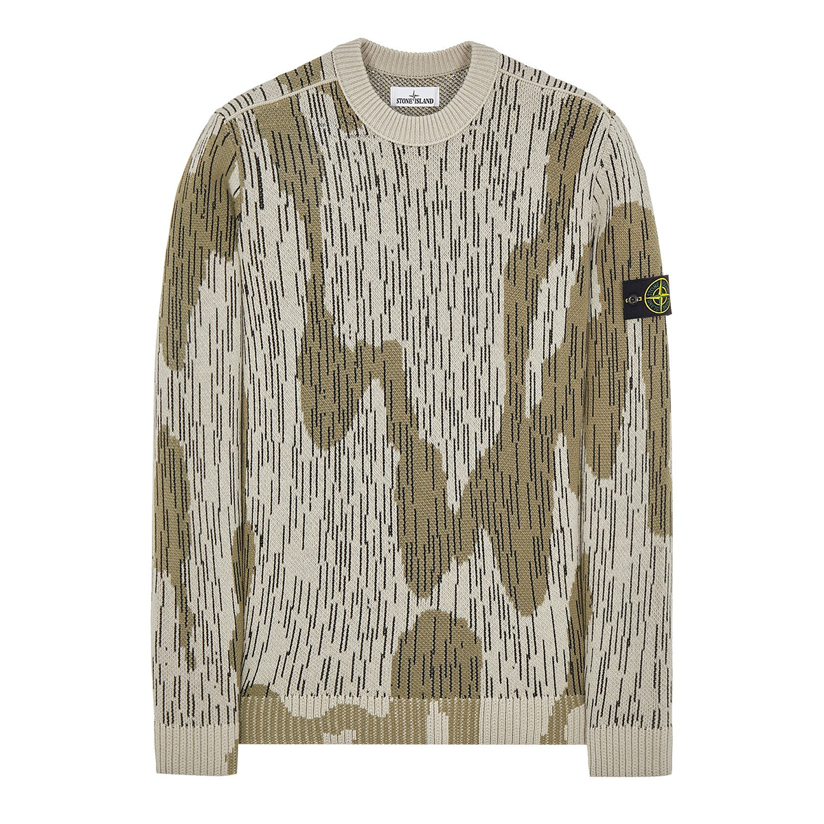 STONE ISLAND RAIN CAMO WOOL JUMPER IN BEIGE