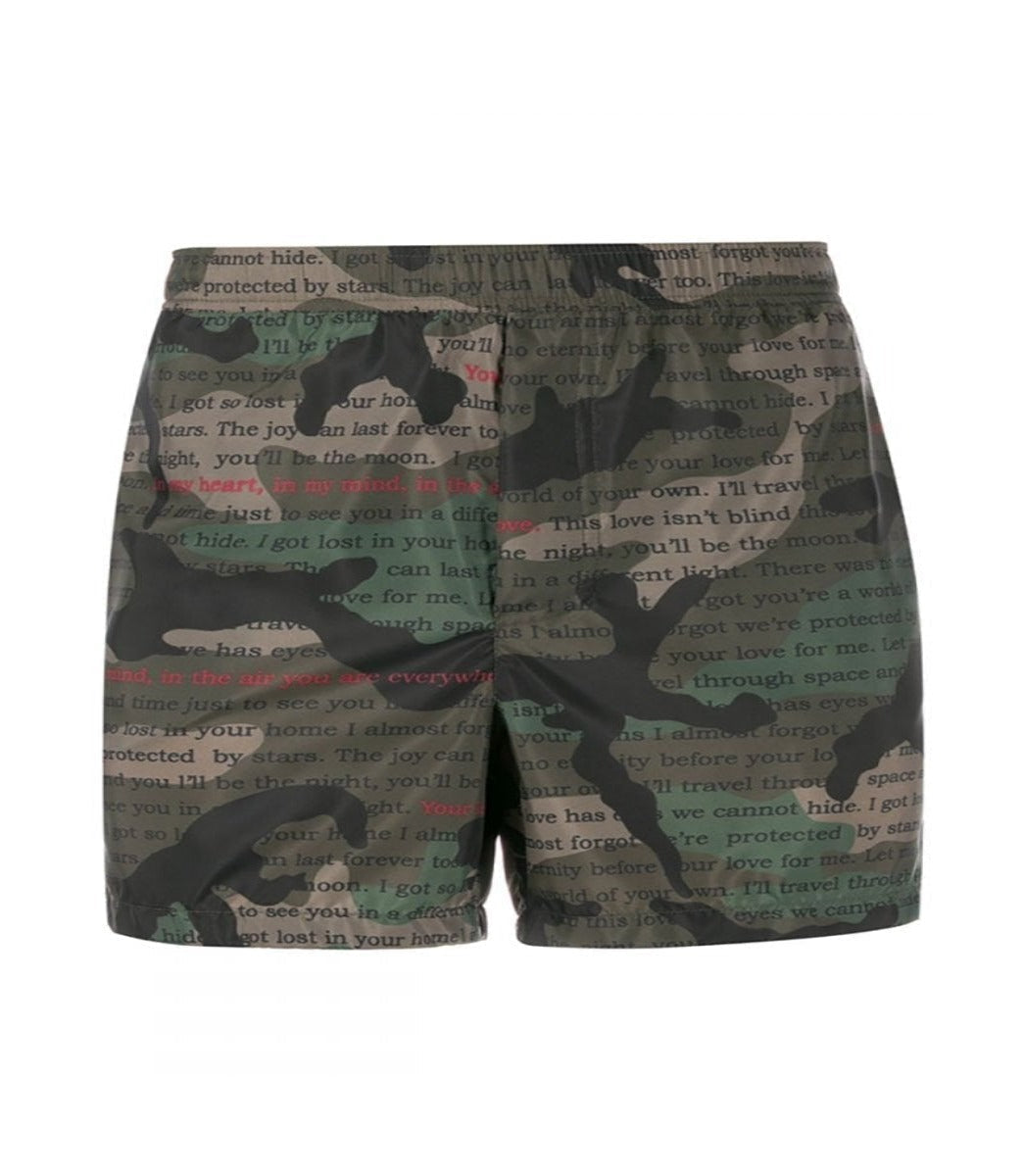 VALENTINO CAMO TEXT PRINT CAMO SHORTS