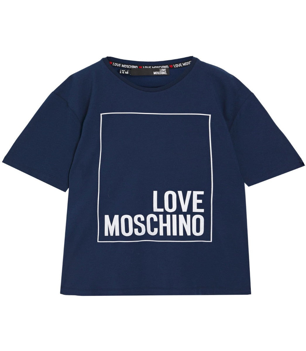 LOVE MOSCHINO - 3D PRINT LOGO T-SHIRT  - BLUE